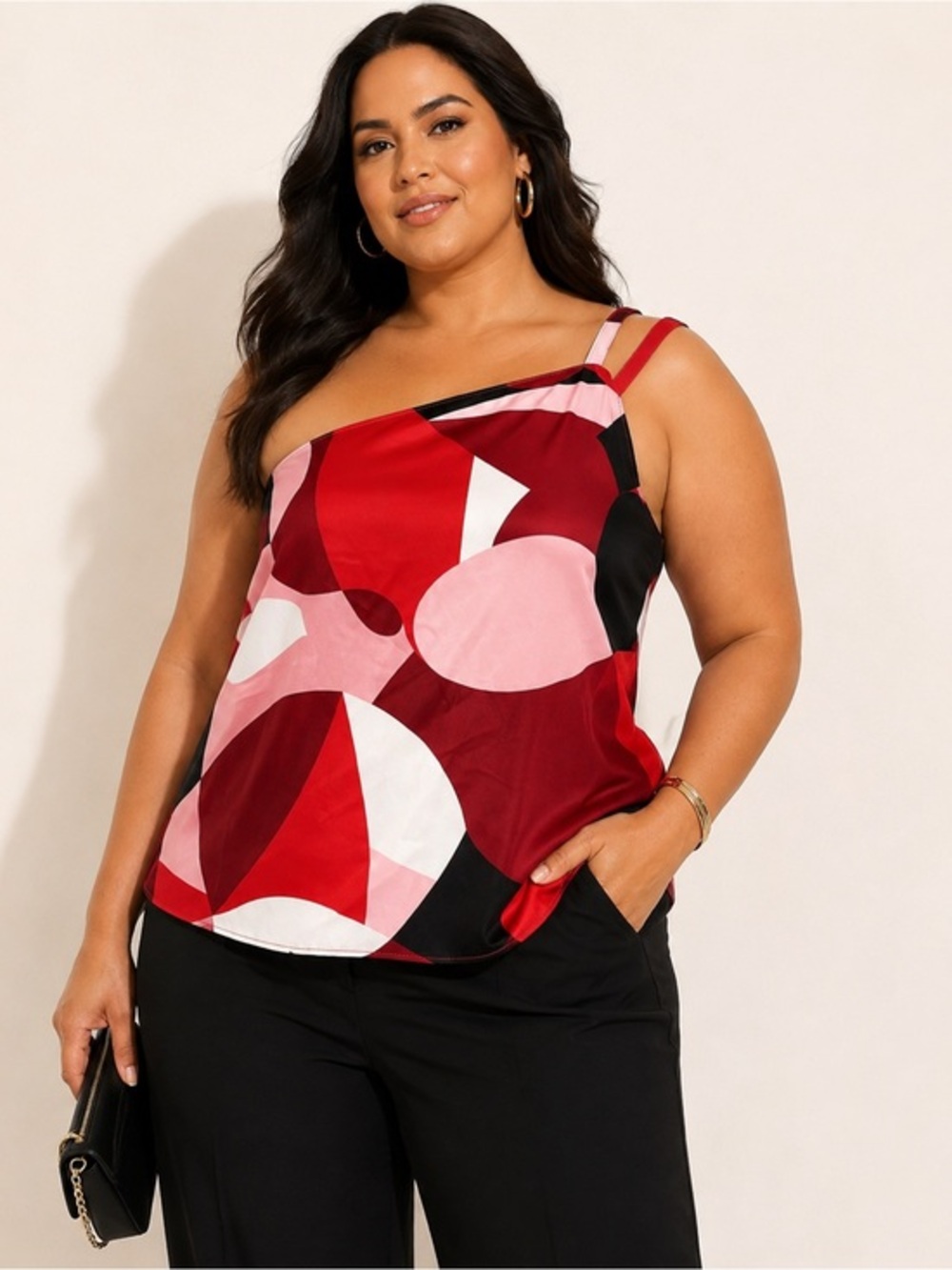 ELOQUII Size 18 Abstract One Shoulder Cami Top Y2K